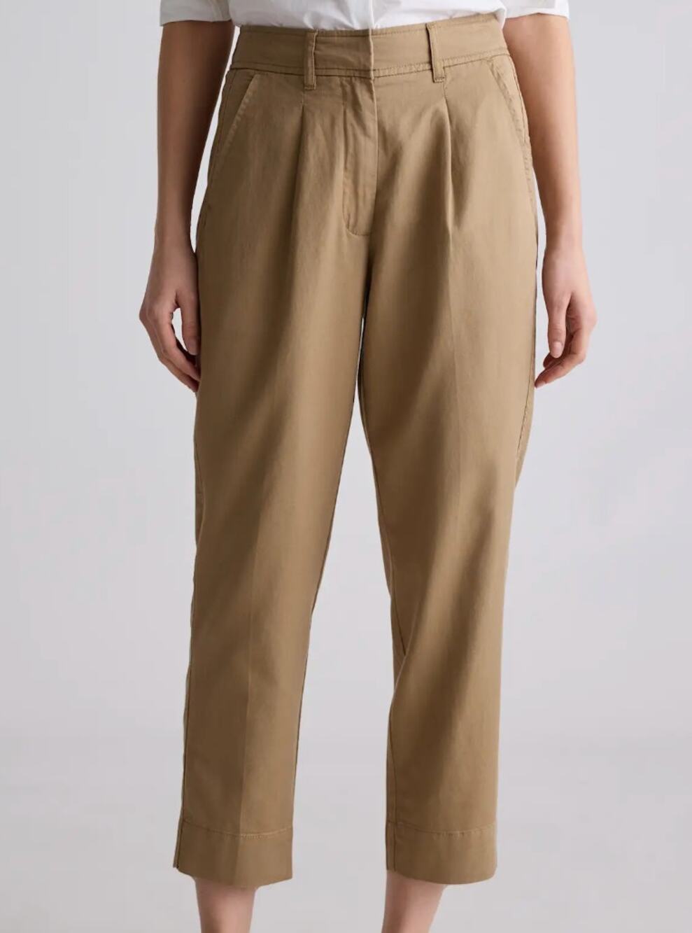 Quince Tencel Twill Tapered Ankle Pants Baywood Khaki Pleated Old Money Size 8